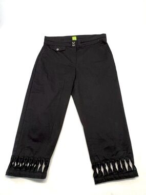 Jacob Adam Black "Caprice" Cropped Trousers with Lattice Cut-Out Hem Size 6